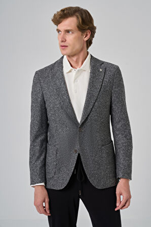  Erkek Gri Örme Slim Fit Mono Yaka Ceket