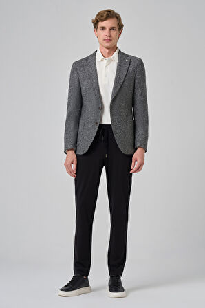  Erkek Gri Örme Slim Fit Mono Yaka Ceket