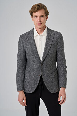  Erkek Gri Örme Slim Fit Mono Yaka Ceket
