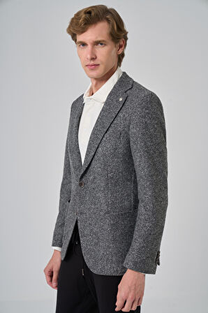  Erkek Gri Örme Slim Fit Mono Yaka Ceket