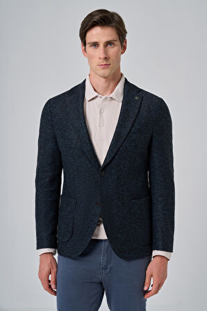  Erkek Marine Örme Slim Fit Mono Yaka Ceket