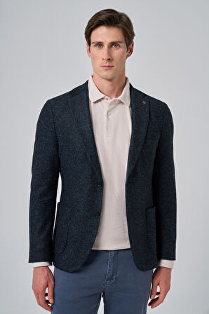  Erkek Marine Örme Slim Fit Mono Yaka Ceket