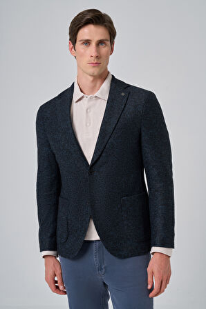  Erkek Marine Örme Slim Fit Mono Yaka Ceket