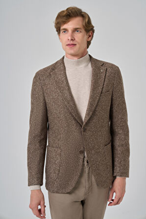  Erkek KAHVE Örme Slim Fit Mono Yaka Ceket