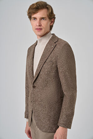  Erkek KAHVE Örme Slim Fit Mono Yaka Ceket