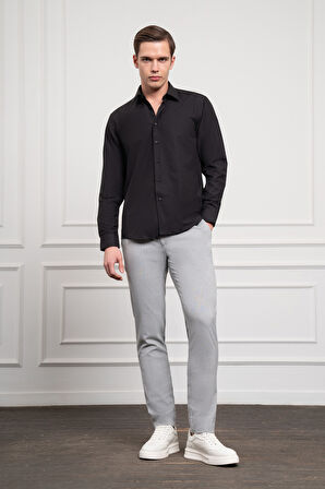  Erkek Siyah Slim Fit Dar Kesim Sert Spor Yaka Gömlek