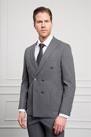  Erkek Füme Trend Kruvaze Slim Fit Dar Kesim Sivri Yaka Takım Elbise