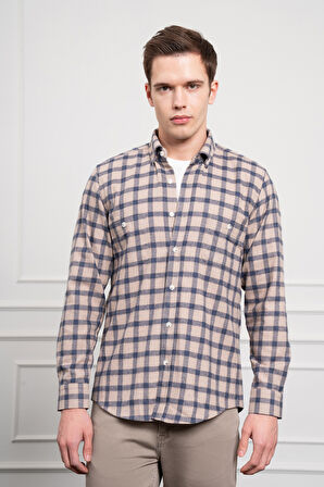  Erkek Lacivert Kışlık Düğmeli Yaka Regular Fit Gömlek