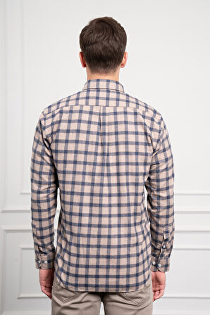  Erkek Lacivert Kışlık Düğmeli Yaka Regular Fit Gömlek