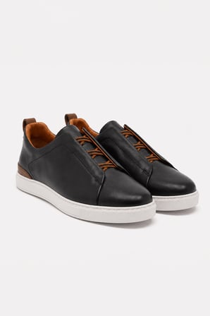  Erkek Siyah Deri Sneaker Ayakkabı