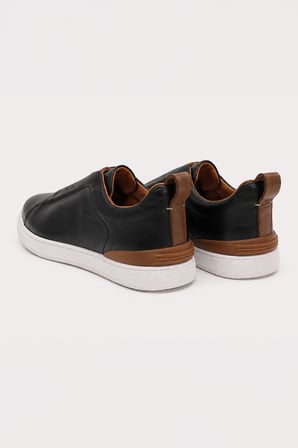  Erkek Siyah Deri Sneaker Ayakkabı