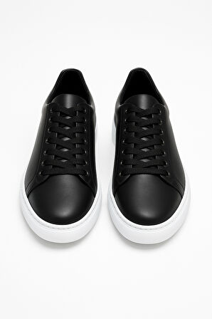  Erkek Siyah Deri Sneaker Ayakkabı