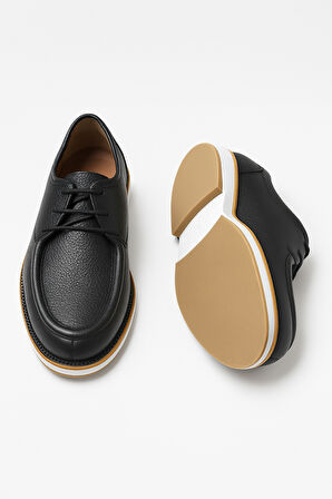  Erkek Siyah Deri Smart Casual Ayakkabı