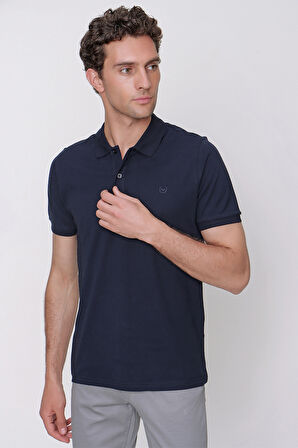  Erkek Lacivert Basic Polo Yaka Dynamic Fit T-Shirt