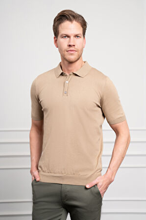  Erkek Bej Basic Polo Yaka Dynamic Fit T-Shirt