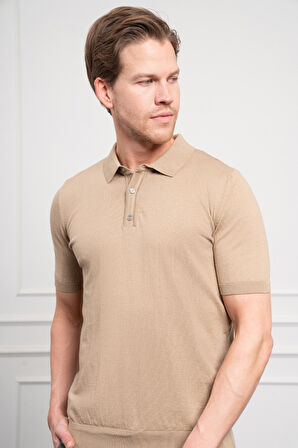  Erkek Bej Basic Polo Yaka Dynamic Fit T-Shirt