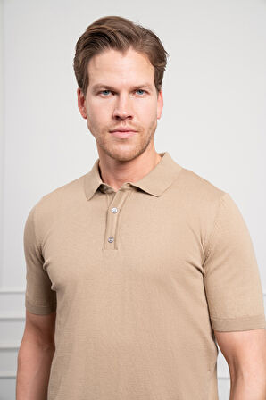  Erkek Bej Basic Polo Yaka Dynamic Fit T-Shirt