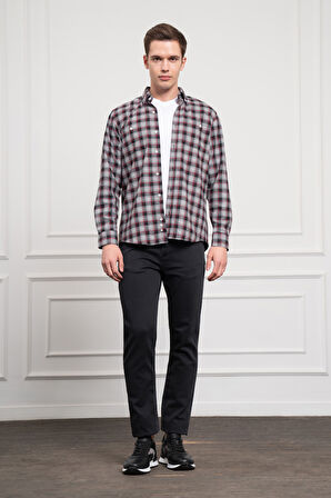  Erkek Gri Kışlık Düğmeli Yaka Regular Fit Gömlek