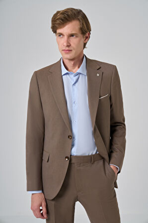  Erkek KAHVE Yünlü Slim Fit Mono Yaka Takım Elbise