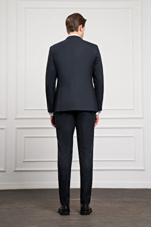  Erkek Lacivert Trend Yelekli Slim Fit Dar Kesim Sivri Yaka Takım Elbise