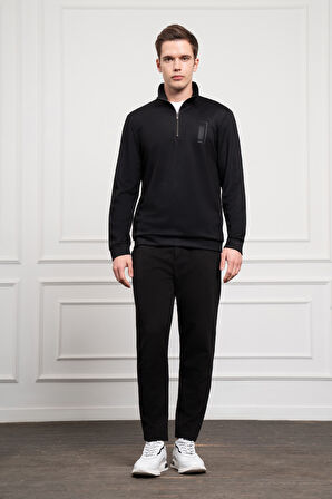  Erkek Siyah Femuarlı Bato Yaka Dynamic Fit Rahat Kesim Sweatshirt