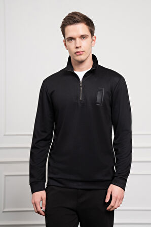  Erkek Siyah Femuarlı Bato Yaka Dynamic Fit Rahat Kesim Sweatshirt