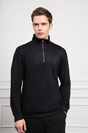  Erkek Siyah Femuarlı Bato Yaka Dynamic Fit Rahat Kesim Sweatshirt