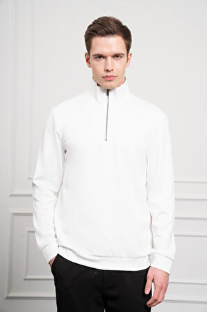  Erkek Ekru Femuarlı Bato Yaka Dynamic Fit Rahat Kesim Sweatshirt