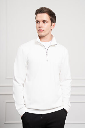  Erkek Ekru Femuarlı Bato Yaka Dynamic Fit Rahat Kesim Sweatshirt
