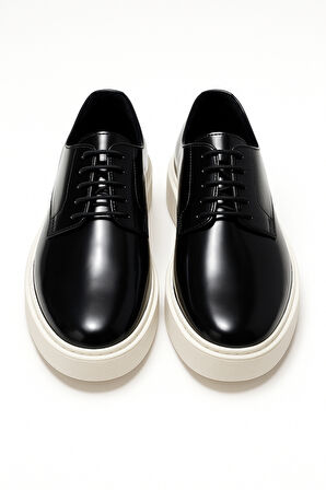  Erkek Siyah Açma Deri Sneaker Ayakkabı
