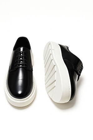  Erkek Siyah Açma Deri Sneaker Ayakkabı