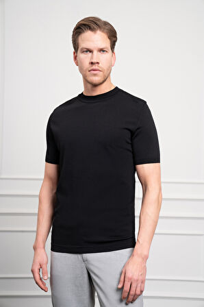  Erkek Siyah Trend Bisiklet Yaka Dynamic Fit Rahat Kesim Rayon T-Shirt