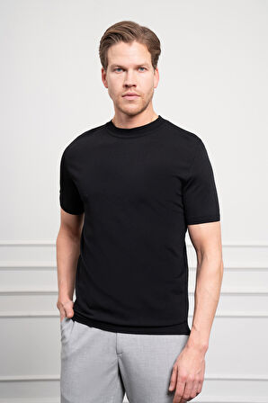  Erkek Siyah Trend Bisiklet Yaka Dynamic Fit Rahat Kesim Rayon T-Shirt