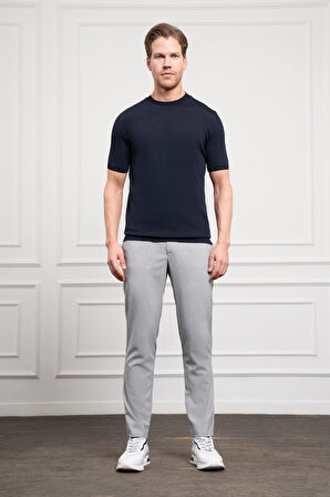  Erkek Lacivert Trend Bisiklet Yaka Dynamic Fit Rahat Kesim Rayon T-Shirt