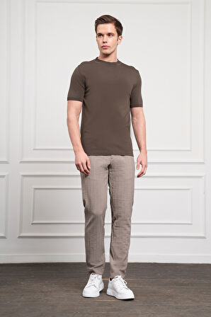  Erkek Haki Trend Bisiklet Yaka Dynamic Fit Rahat Kesim Rayon T-Shirt