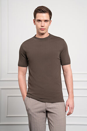  Erkek Haki Trend Bisiklet Yaka Dynamic Fit Rahat Kesim Rayon T-Shirt