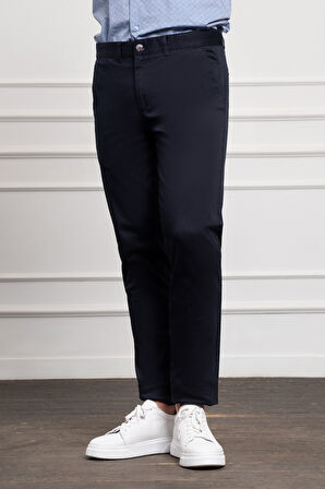  Erkek Lacivert Slim Fit Dar Kesim Chino Pantolon