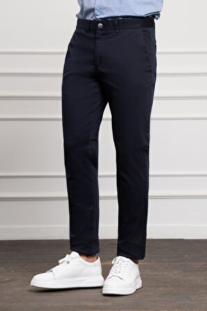  Erkek Lacivert Slim Fit Dar Kesim Chino Pantolon