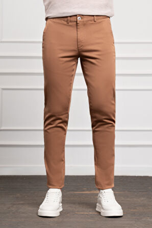  Erkek Camel Slim Fit Dar Kesim Chino Pantolon