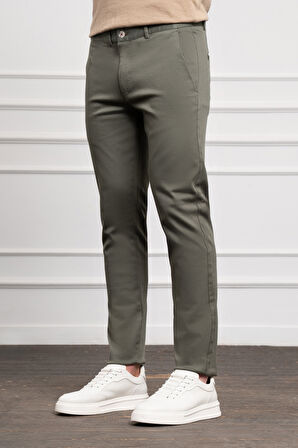  Erkek Yeşil Slim Fit Dar Kesim Chino Pantolon