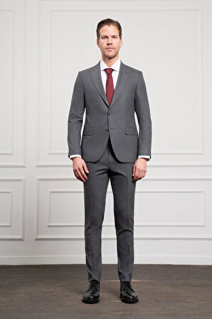  Erkek Füme Trend Slim Fit Dar Kesim Sivri Yaka Takım Elbise