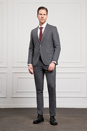  Erkek Füme Trend Slim Fit Dar Kesim Sivri Yaka Takım Elbise