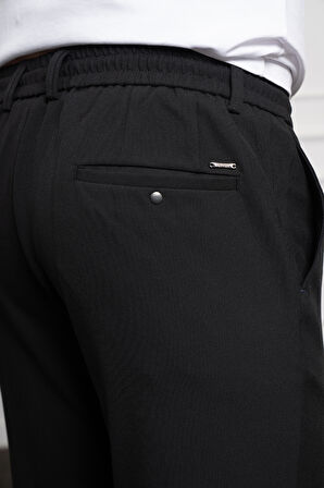  Erkek Siyah Slim Fit Dar Kesim İpli Jogger Pantolon
