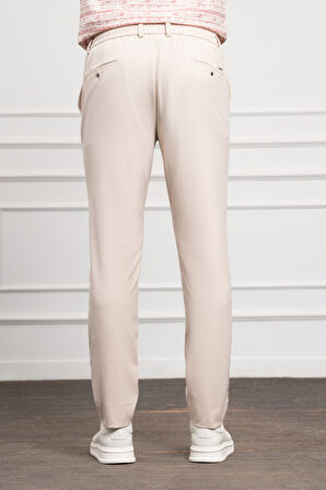  Erkek Bej Slim Fit Dar Kesim İpli Jogger Pantolon
