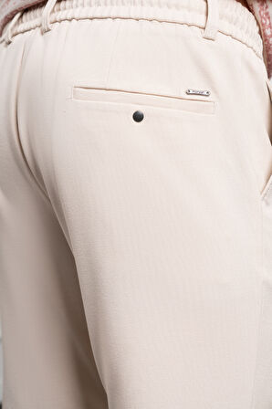  Erkek Bej Slim Fit Dar Kesim İpli Jogger Pantolon