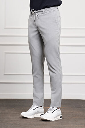  Erkek Gri Slim Fit Dar Kesim İpli Jogger Pantolon