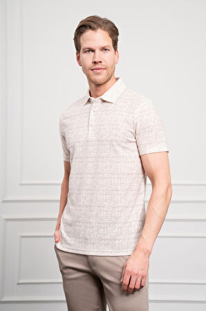  Erkek Bej Trend Polo Yaka Desenli Dynamic Fit Rahat Kesim T-Shirt