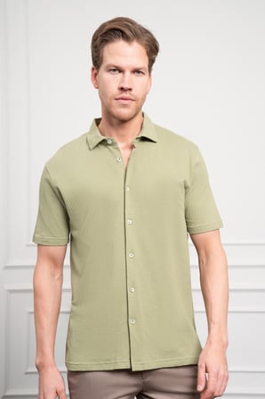  Erkek Çağla Yeşili Trend Apaçi Yaka Dynamic Fit Kısa Kollu Gömlek