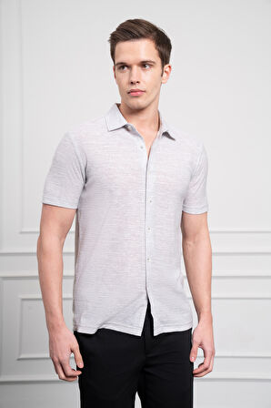  Erkek Gri Trend Apaçi Yaka Dynamic Fit Kısa Kollu Gömlek