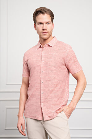  Erkek Kiremit Trend Apaçi Yaka Dynamic Fit Kısa Kollu Gömlek